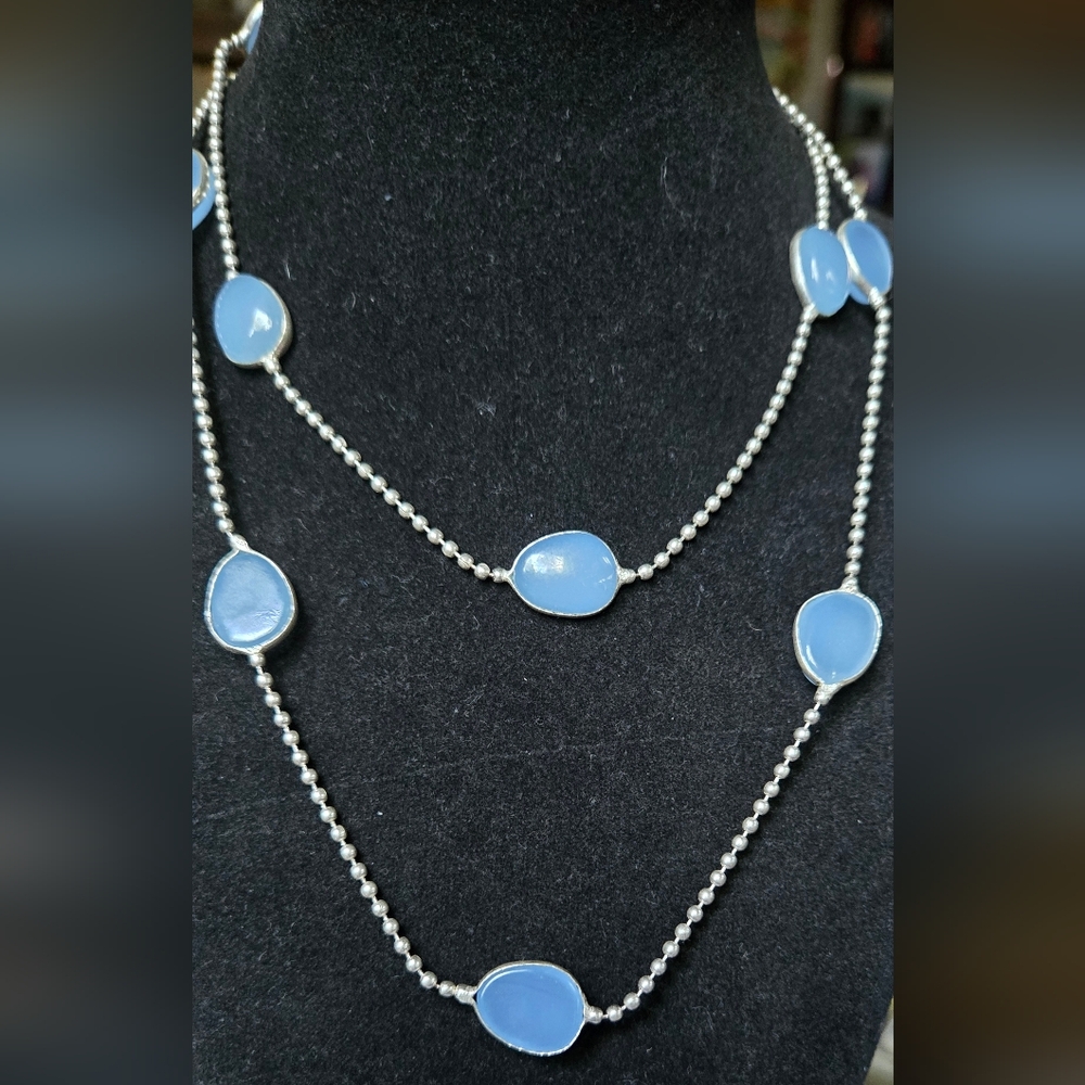Chalcedony sterling station necklace 18"/36" - Picture 6 of 7